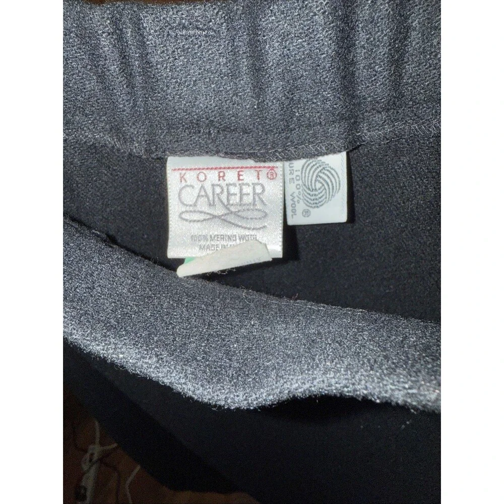 Vintage Koret Career Women’s Black 100% Wool 2 PC Skirt Suit Size 14 Made In USA